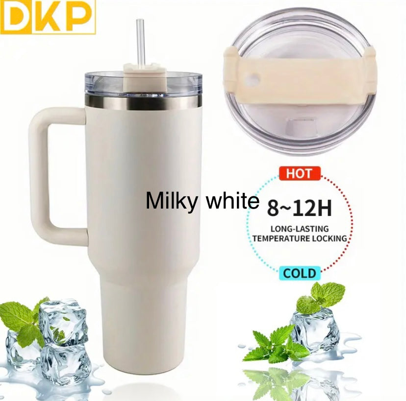 DKP 40oz 1.2L Water Bottle With Straw And Lid. Vacuum Insulated 304 Stainless Steel