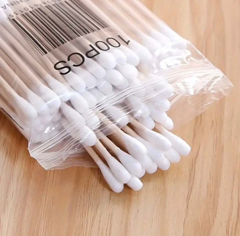 100PCS Bamboo Stick Double-ended Multifunctional Cotton Swab - eco friendly