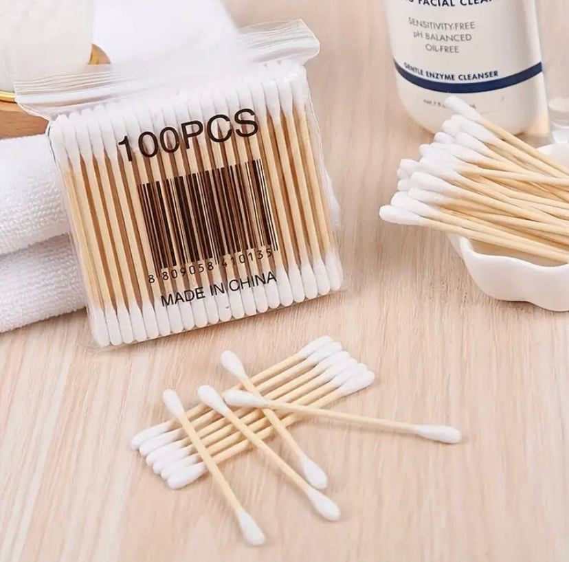 100PCS Bamboo Stick Double-ended Multifunctional Cotton Swab - eco friendly