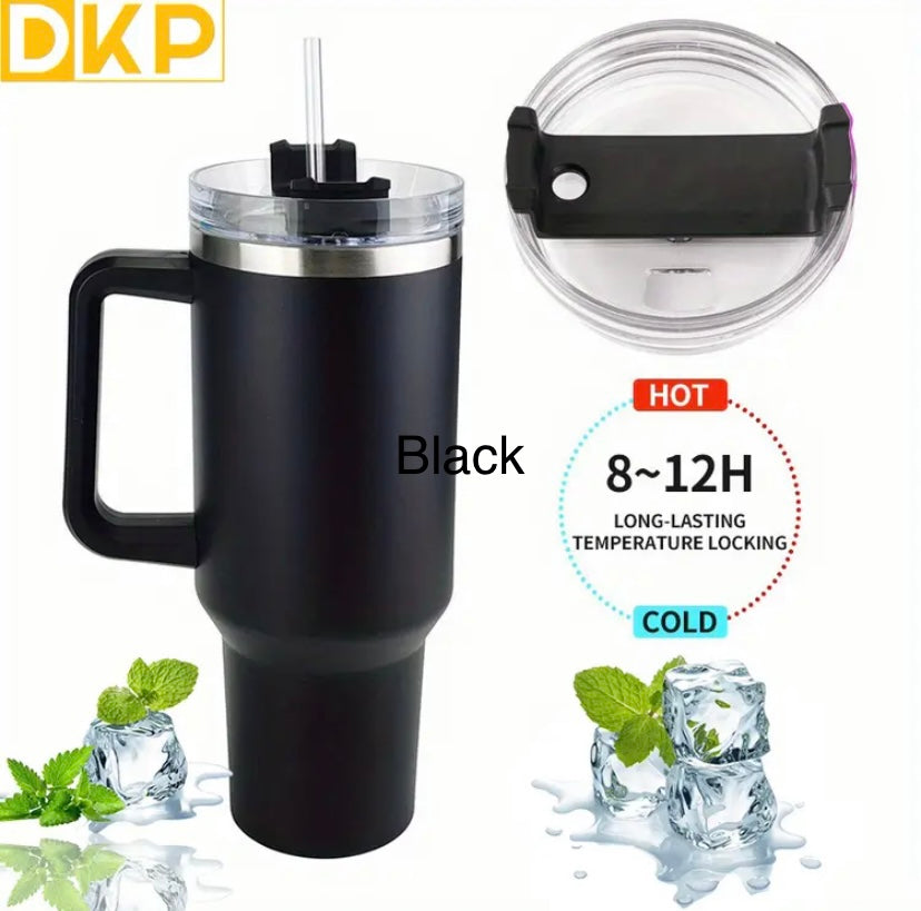 DKP 40oz 1.2L Water Bottle With Straw And Lid. Vacuum Insulated 304 Stainless Steel
