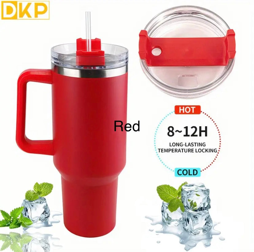 DKP 40oz 1.2L Water Bottle With Straw And Lid. Vacuum Insulated 304 Stainless Steel