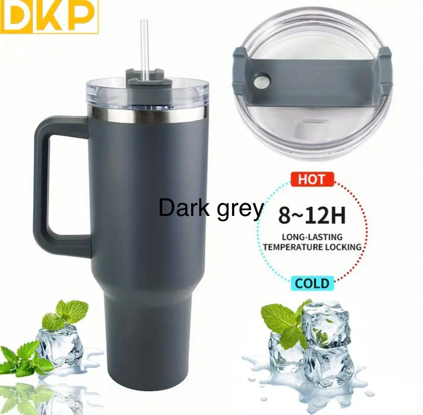 DKP 40oz 1.2L Water Bottle With Straw And Lid. Vacuum Insulated 304 Stainless Steel