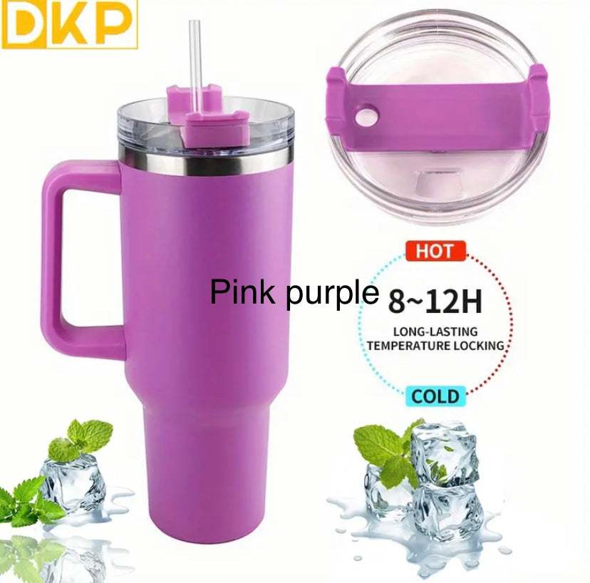 DKP 40oz 1.2L Water Bottle With Straw And Lid. Vacuum Insulated 304 Stainless Steel