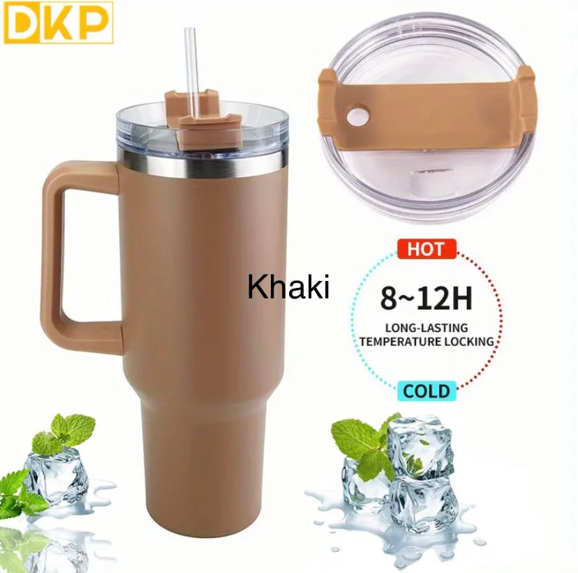 DKP 40oz 1.2L Water Bottle With Straw And Lid. Vacuum Insulated 304 Stainless Steel