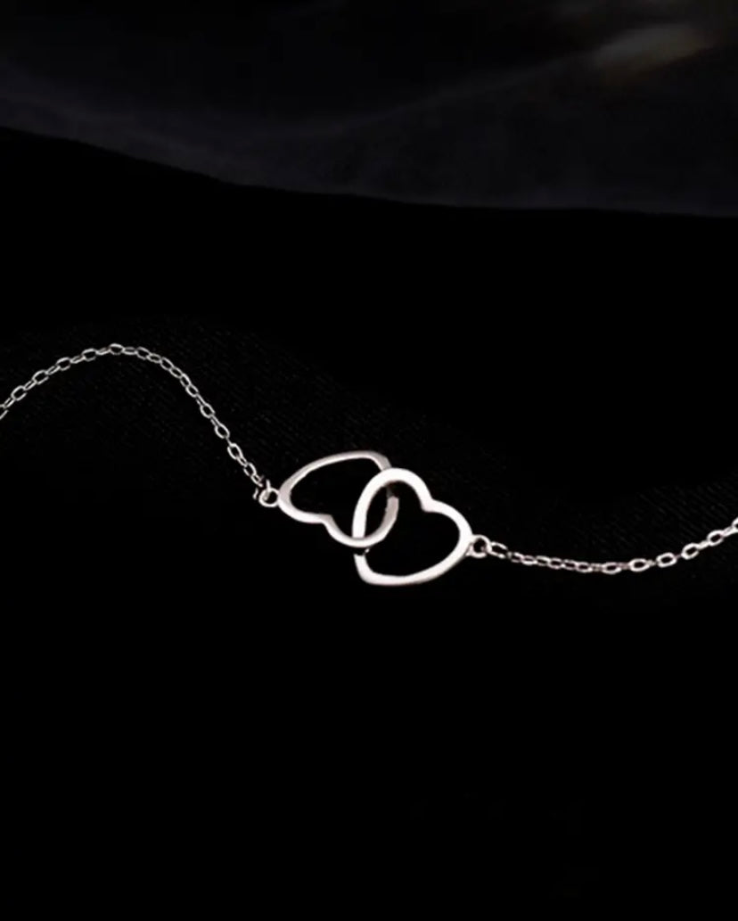 Clavicle White Double Heart fine chain necklace