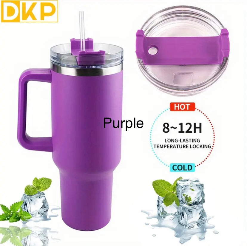 DKP 40oz 1.2L Water Bottle With Straw And Lid. Vacuum Insulated 304 Stainless Steel