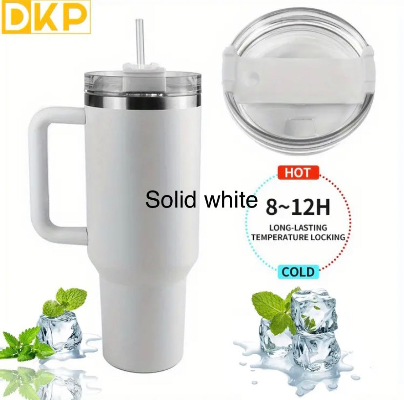 DKP 40oz 1.2L Water Bottle With Straw And Lid. Vacuum Insulated 304 Stainless Steel