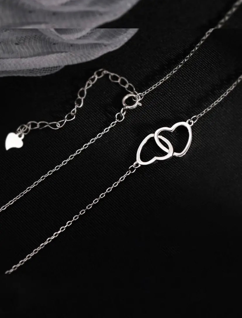 Clavicle White Double Heart fine chain necklace