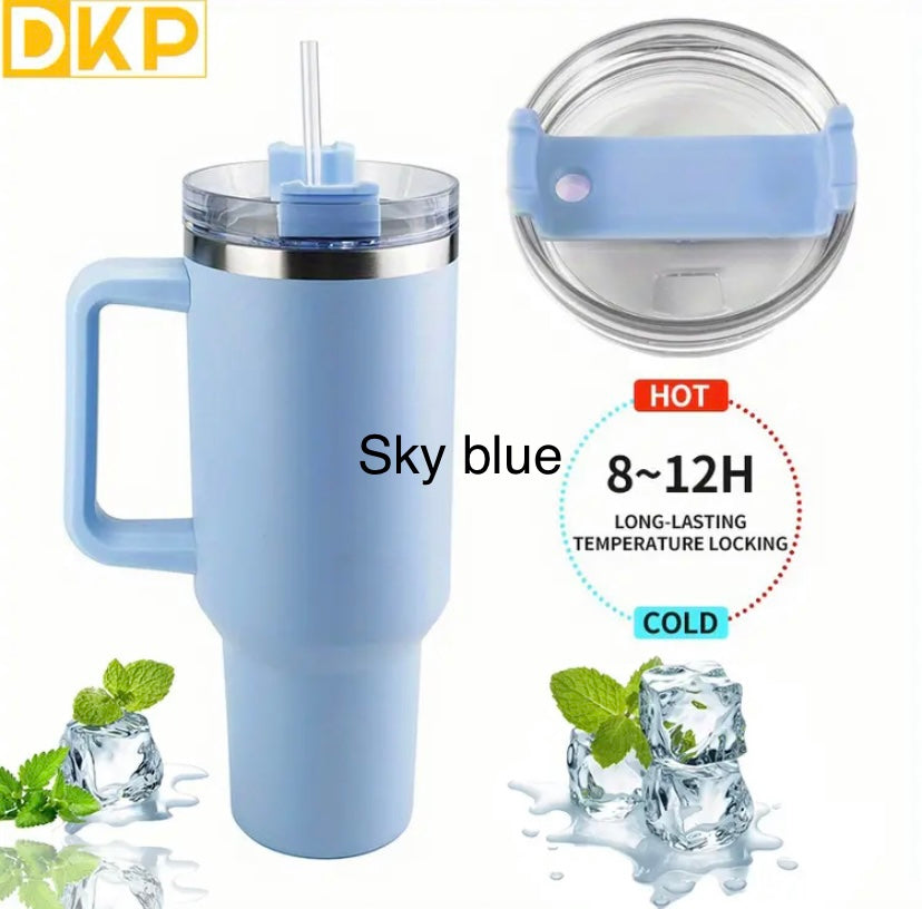 DKP 40oz 1.2L Water Bottle With Straw And Lid. Vacuum Insulated 304 Stainless Steel