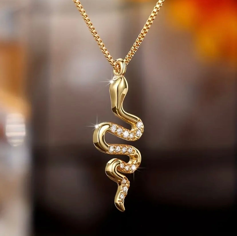 Zircons Snake 18K Plated Necklace